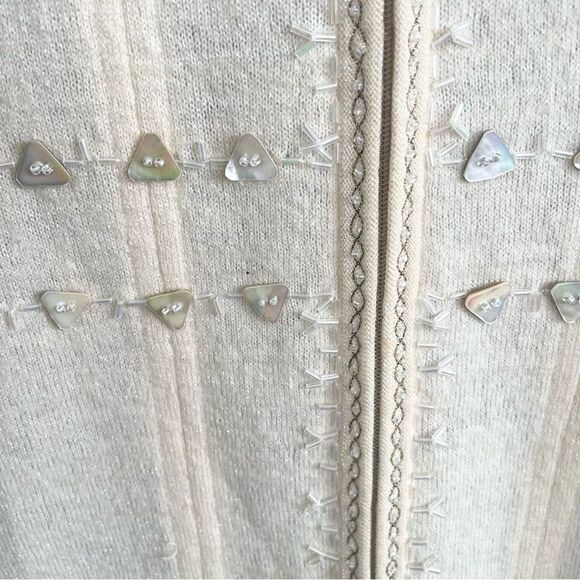 Nygard Collection Embellished Full Zip Boiled Wool Cream Cardigan Sweater Large - Picture 7 of 10